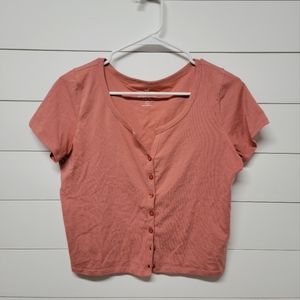 Hollister Cropped Short Sleeve Casual Minimalist Button Up Baby Tee